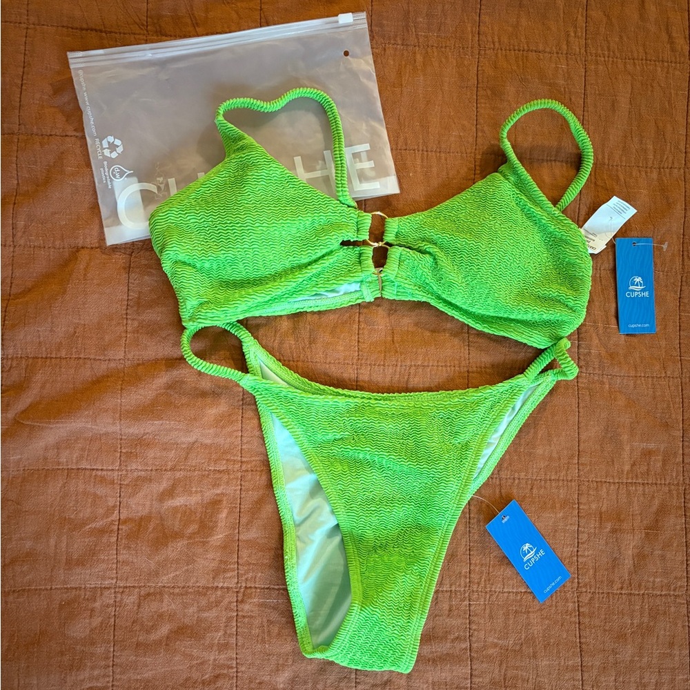 Cupshe Neon Green Textured Bikini